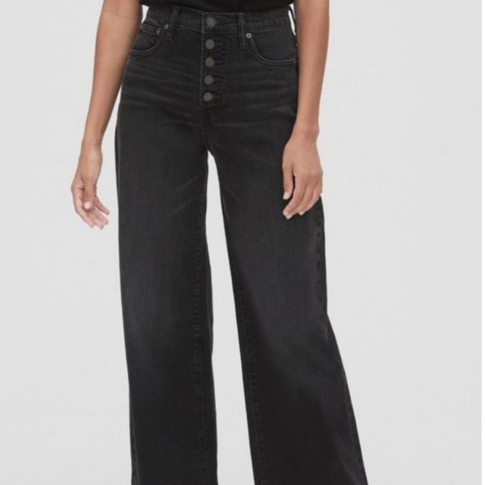 Gap Jeans 0/25 Petite Wide Leg High Rise Visible Button Fly Washwell